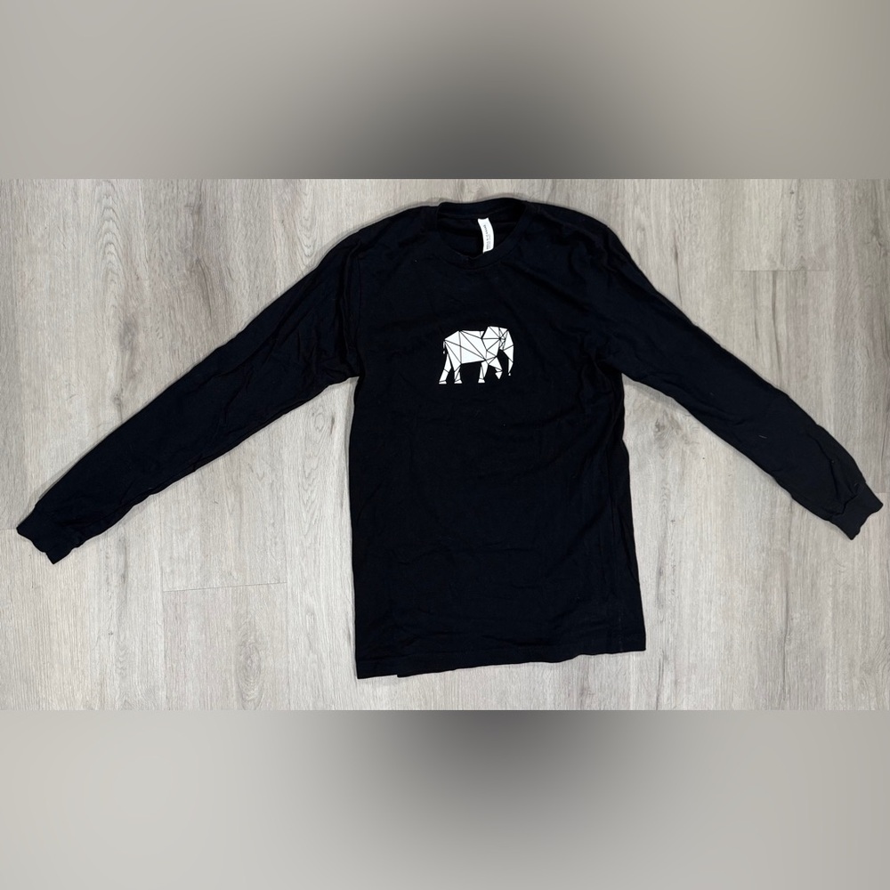 ELEPHANT Long-Sleeved T-Shirt Mens Medium Bella+Canvas Black White Geometric New